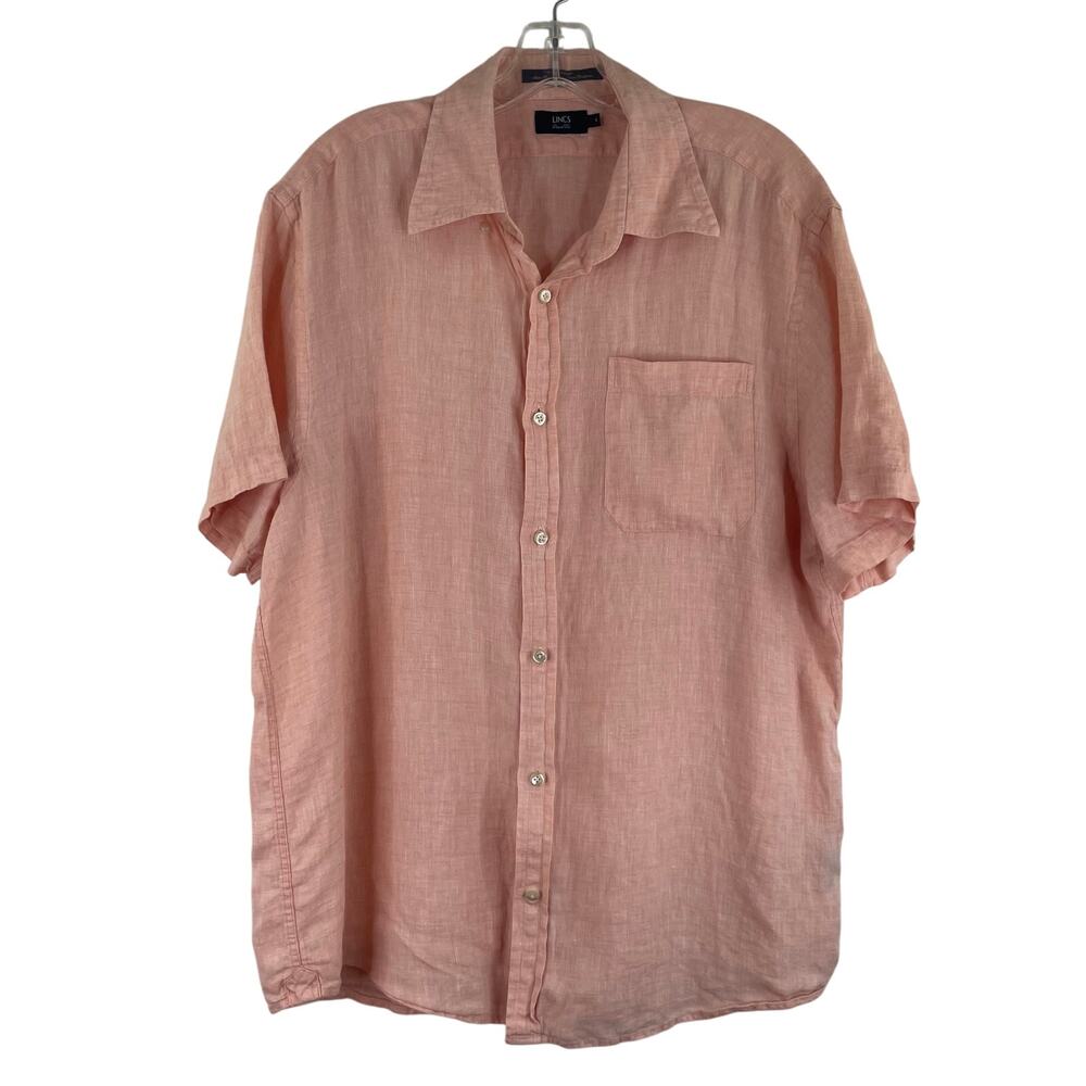 Lincs David Chu 100% Linen Peach Button Up SS shirt Men's Large